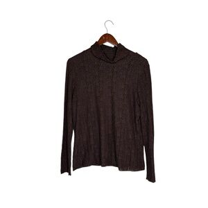 Vintage J. Jill Brown Lace Mock Neck Sheer Long Sleeve Shirt Neutral Y2K